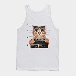 cat holding mugshot arrested Tank Top